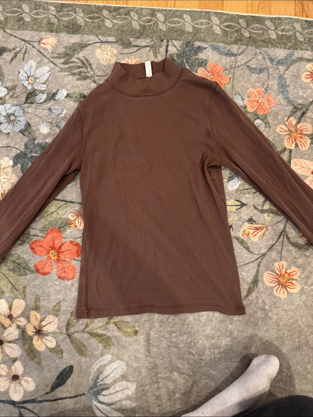 FREE PEOPLE Chocolate Brown Ribbed Mock Neck Top